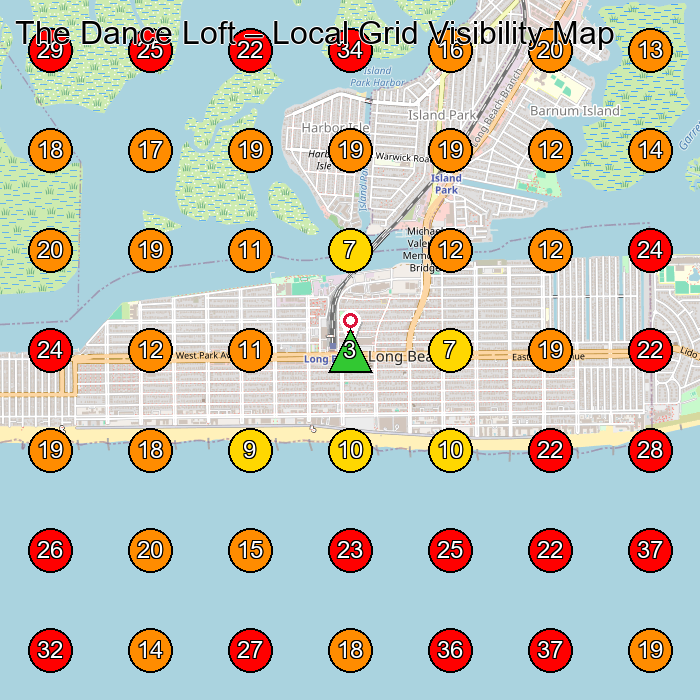 The Dance Loft GeoGrid visibility map for Dance School in Long Beach